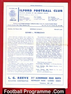 Ilford v Wimbledon 1964 - football programme