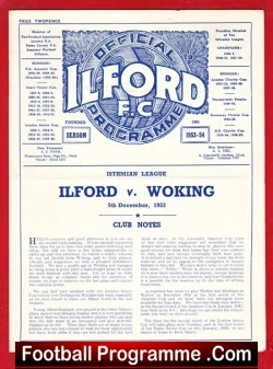 Ilford v Woking 1953 - football programme