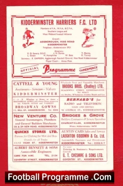 Kidderminster Harriers v Margate 1959 - football programme