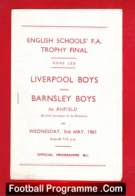 Liverpool Boys v Barnsley 1961 – School Boys Cup Final