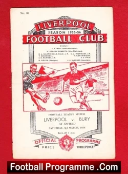 Liverpool v Bury 1956 - football programme