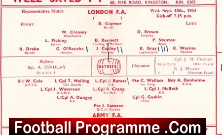 London FA v Army FA 1963 - at Kingstonian