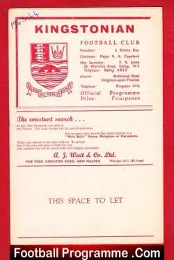 London FA v Army FA 1963 - at Kingstonian - football programme