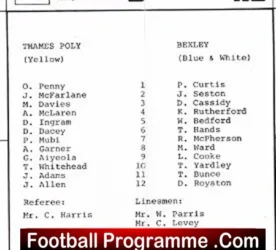London Spartan League v Bexley 1979 – Thames Polytechnic FC