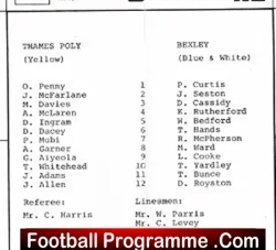 London Spartan League v Bexley 1979 – Thames Polytechnic FC