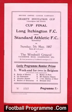 Long Itchington v Standard Athletic 1967 Charity Invitation Cup - football programme