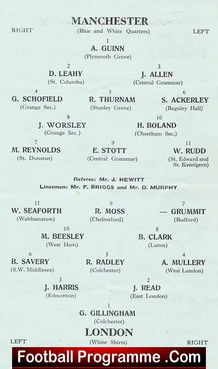 Manchester Boys v London Boys 1957 - Schoolboys Manchester City