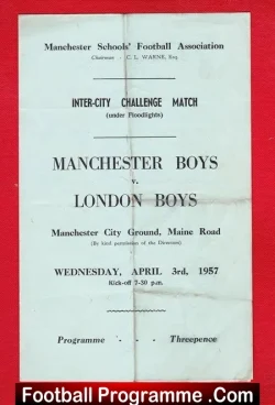 Manchester Boys v London Boys 1957 – Schoolboys Manchester City