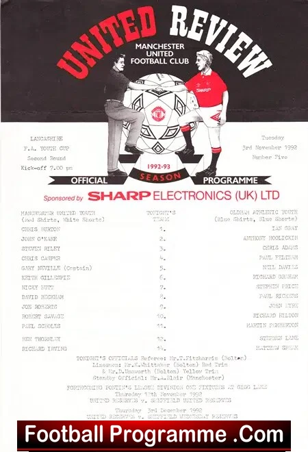 Manchester United v Oldham Athletic 1992 Youth Cup David Beckham