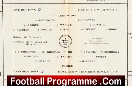 Matlock Town v Grantham Town 1964