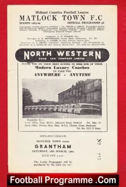 Matlock Town v Grantham Town 1964 - football programme