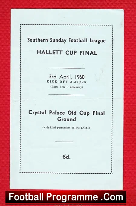 Mawbey v Chelwick 1960 – Sunday League Cup Final Crystal Palace