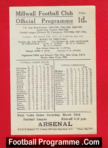 Millwall v Aston Villa 1946