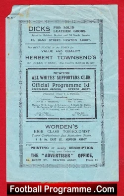 Newton Abbot Rugby v Nottingham 1920 - Notts - 20s Programme - rugby programme