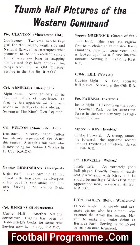 Northern Ireland League v Western Command 1955 - British Army