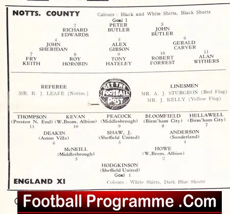 Notts County v England X1 1962 - Centenary Souvenir Programme