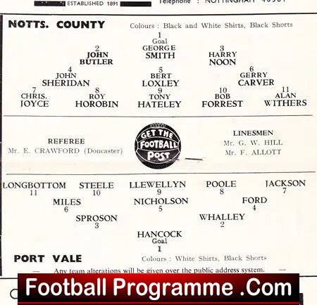 Notts County v Port Vale 1961