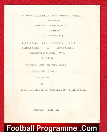 Oakland v Harway 1961 – Brabner Youth Cup Final Chelmsford