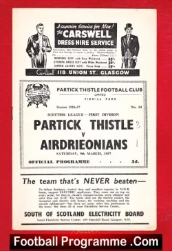 Partick Thistle v Airdrieonians Airdrie 1957 - football programme