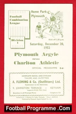 Plymouth Argyle v Charlton Athletic 1952 – Home Park 1950s