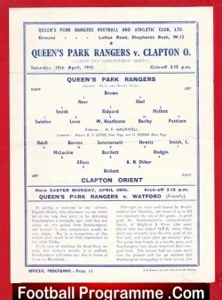 Queens Park Rangers v Clapton Orient 1943 - War Time Issue - football programme