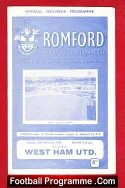 Romford v West Ham United 1962 - Friendly Match - football programme