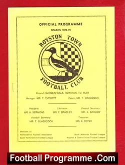 Royston Town v Rolls Royce 1978 - Hertfordshire Senior Cup - football programme
