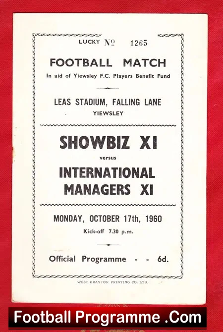 Showbiz XI v International Managers 1960 – Leas Stadium Yiewsley