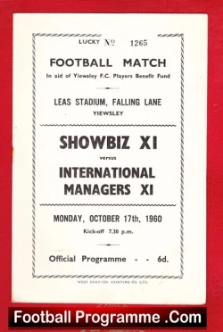 Showbiz XI v International Managers 1960 - Leas Stadium Yiewsley - football programme