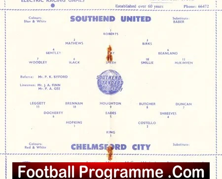 Southend United v Chelmsford City 1967 - Essex Cup Final