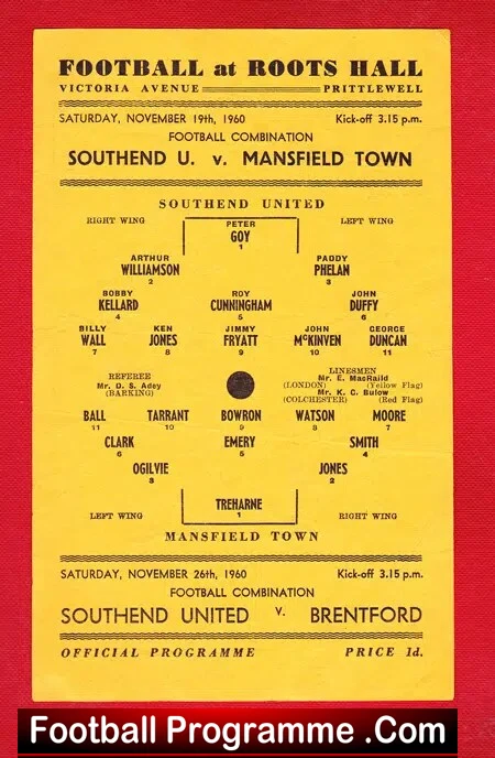 Southend United v Mansfield Town 1960 – Football Combination
