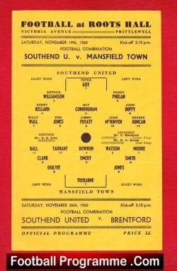 Southend United v Mansfield Town 1960 – Football Combination