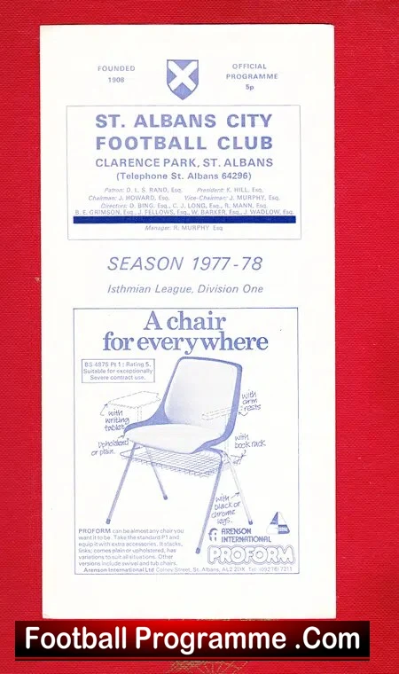 St Albans City v Aveley 1977