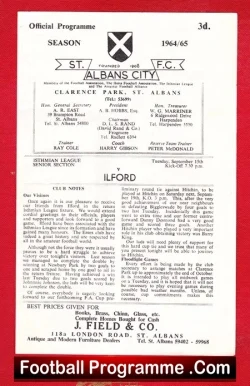 St Albans City v Ilford 1964 - football programme
