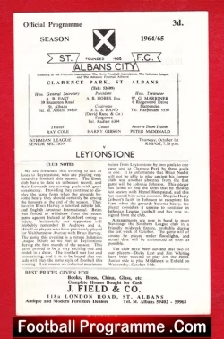 St Albans City v Leytonstone 1964 - football programme