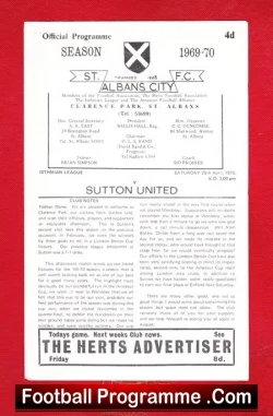 St Albans City v Sutton United 1970 - Isthmian League - football programme