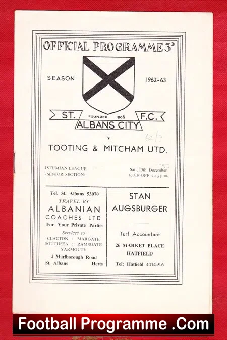St Albans City v Tooting Mitcham 1962