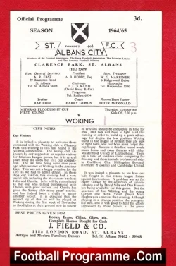 St Albans City v Woking 1964 - football programme