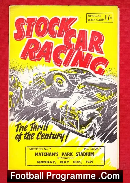 Stock Car Racing Programme Matchams Park Stadium 1959