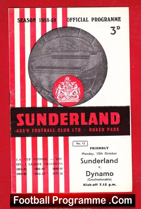 Sunderland v Dynamo 1958 – Czech Team