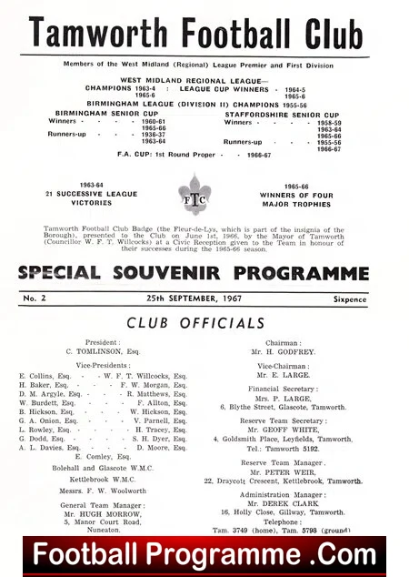 Tamworth v Gillingham 1967 – Opening Of The New Floodlights
