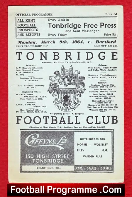 Tonbridge v Dartford 1964 – Kent Floodlight Cup