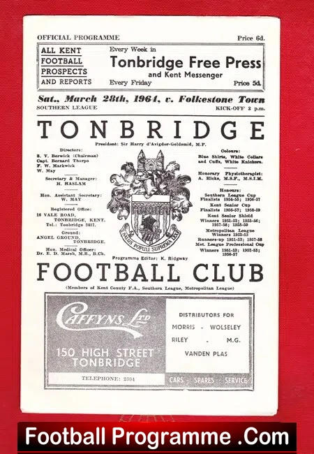 Tonbridge v Folkestone Town 1964