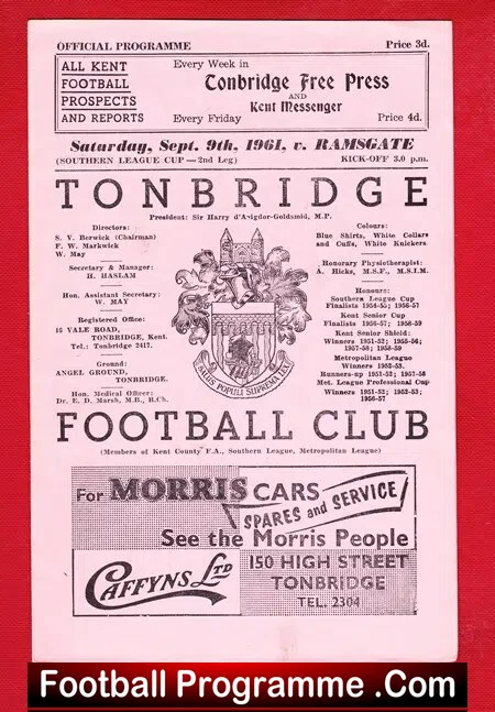 Tonbridge v Ramsgate 1961 – Southern League Cup
