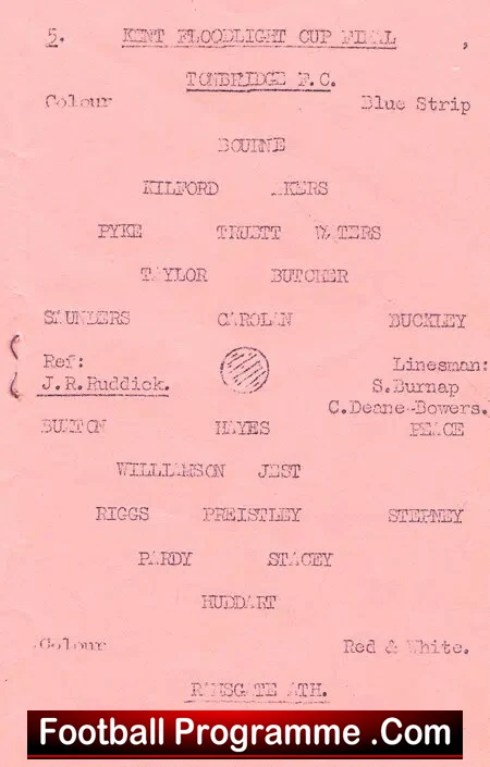Tonbridge v Ramsgate 1967 - Kent Floodlight Cup Final
