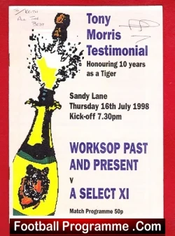 Tony Morris Testimonial Benefit Match Worksop Town 1998 – Signed