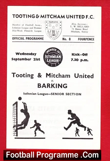 Tooting Mitcham United v Barking 1966
