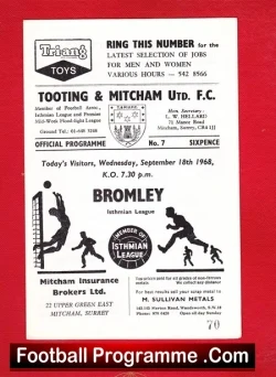 Tooting Mitcham United v Bromley 1968