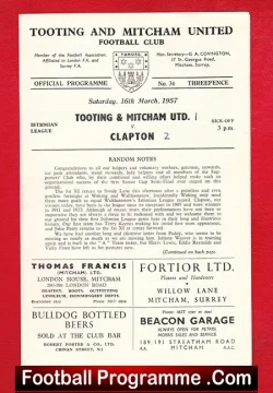 Tooting Mitcham United v Clapton 1957