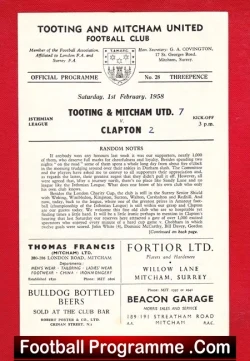 Tooting Mitcham United v Clapton 1958